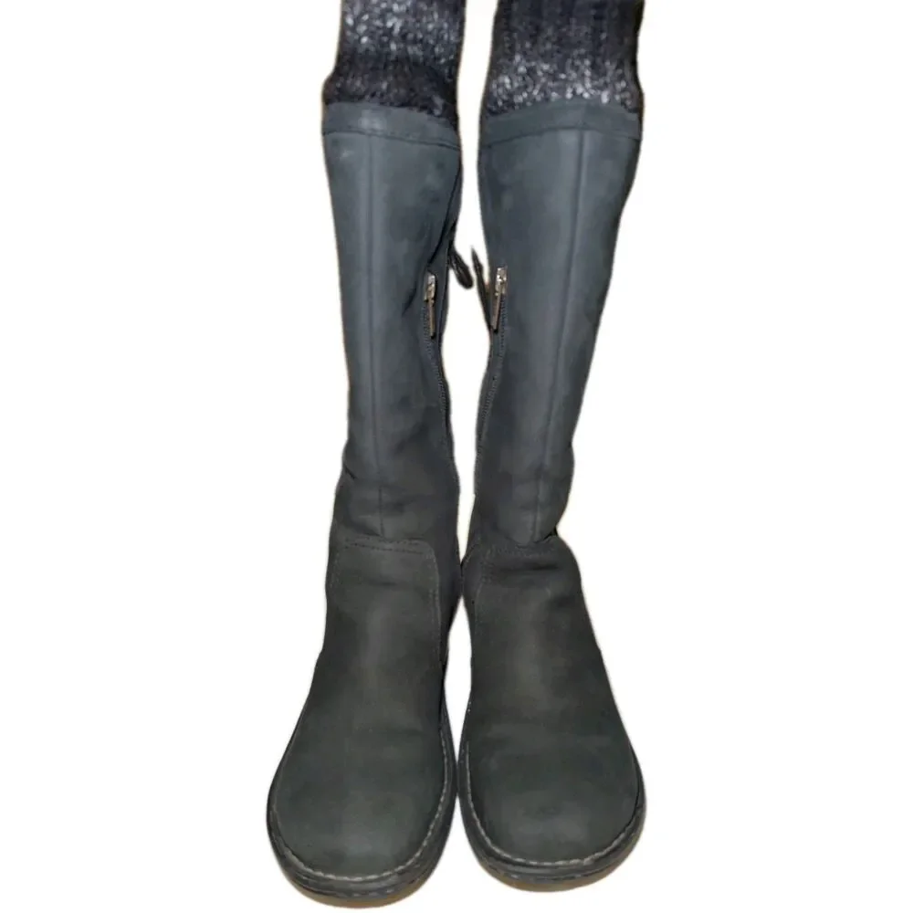 UGG Women's Skylair Tall Black Suede Leather Sheepskin Lined Wedge Boots Size 7 - Picture 4 of 11